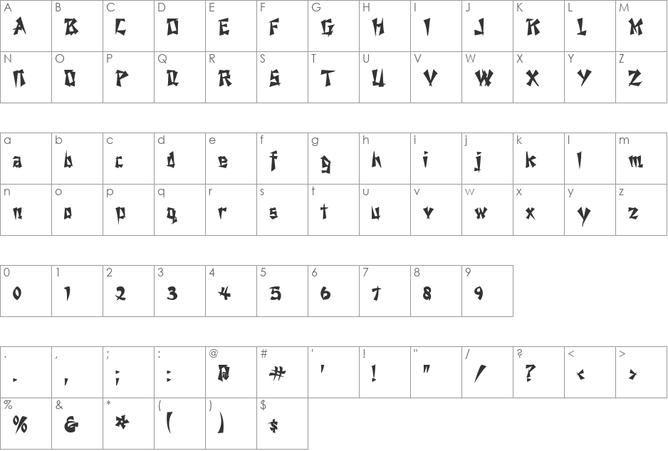Chopstix font character map preview