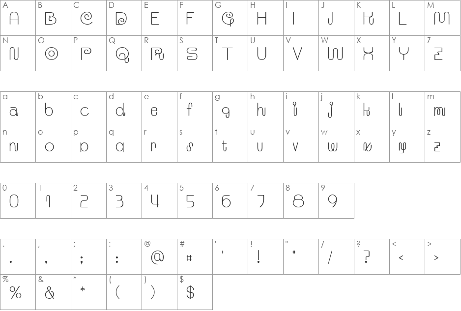 Choujun font character map preview