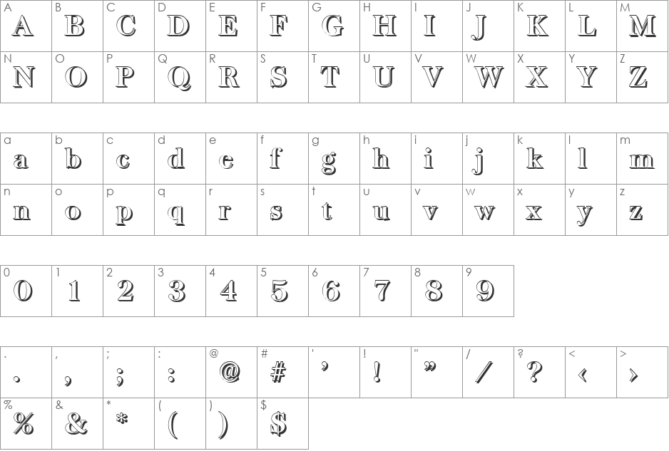 ChrisBeckerShadow font character map preview