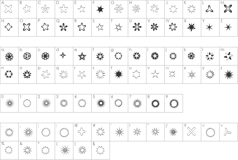 Chrismasstars font character map preview