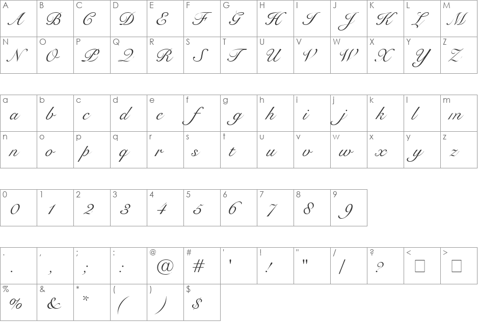 Christa font character map preview