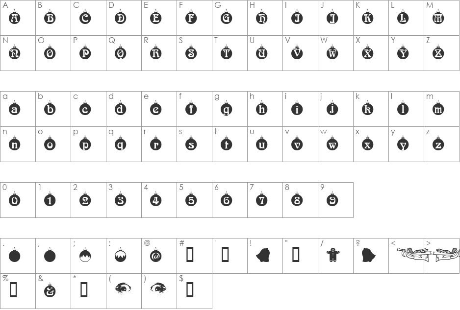 Christbaumkugeln font character map preview