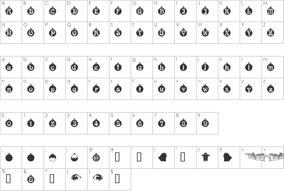 Christbaumkugeln font character map preview