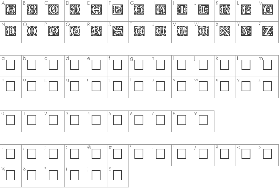 ChristensenCaps font character map preview