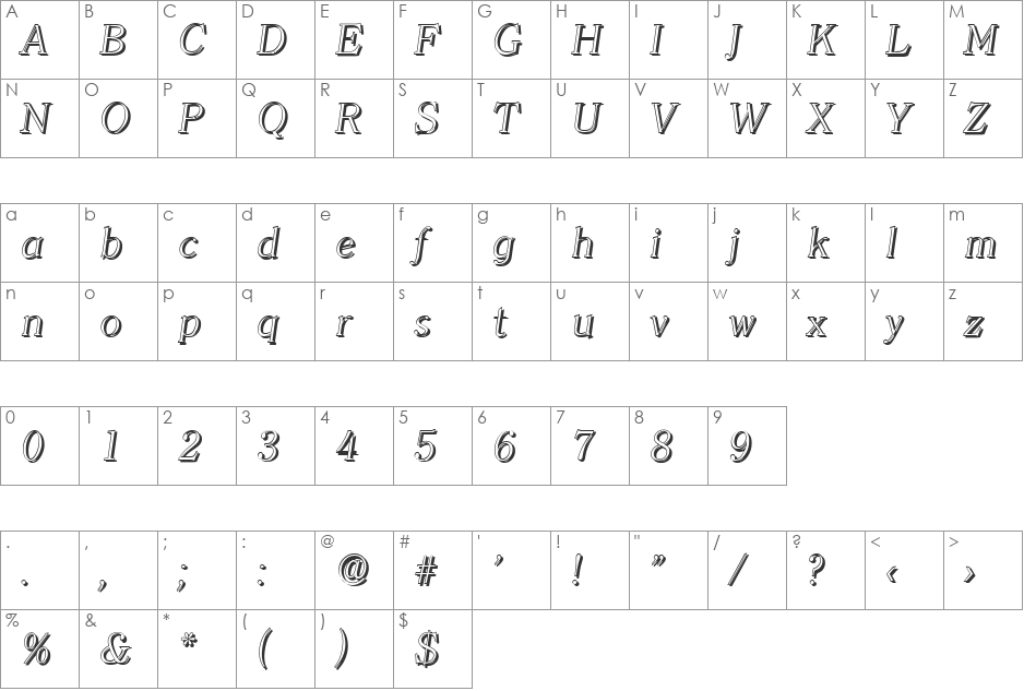 ChristianBeckerShadow-Xlight font character map preview