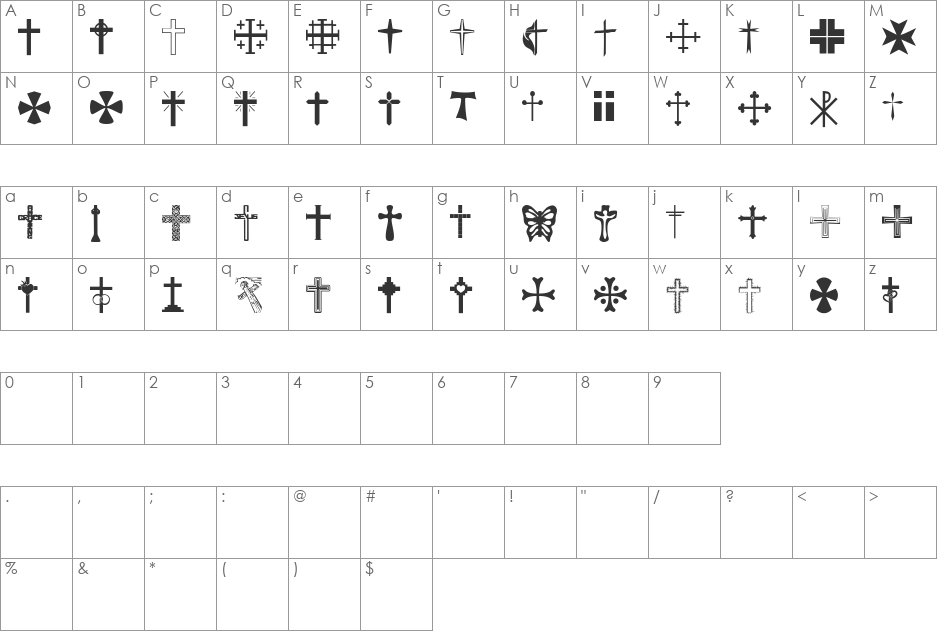 ChristianCrosses font character map preview