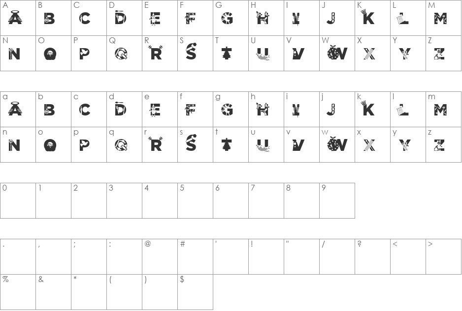 Christmabet font character map preview