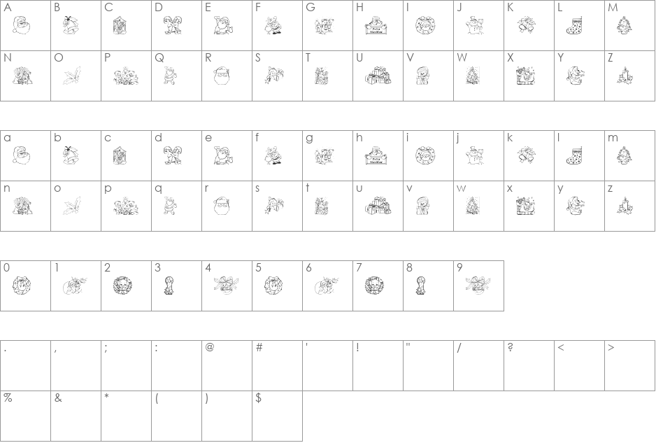 Christmas font character map preview