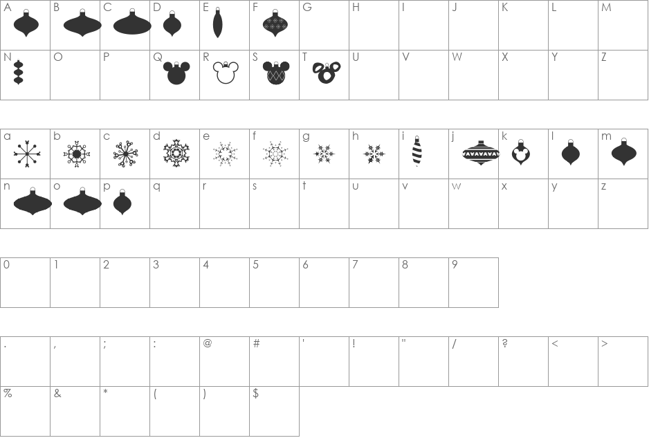 Christmas Mouse font character map preview