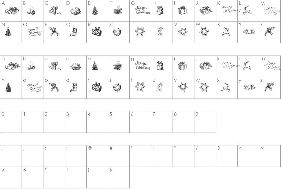 Christmas Nativity TFB font character map preview