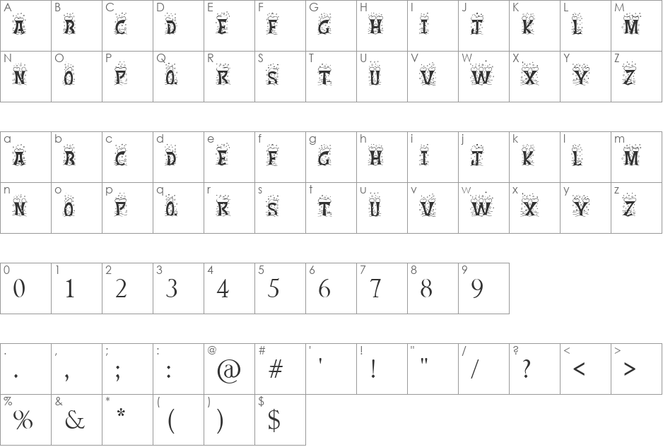 Christmas Snow font character map preview