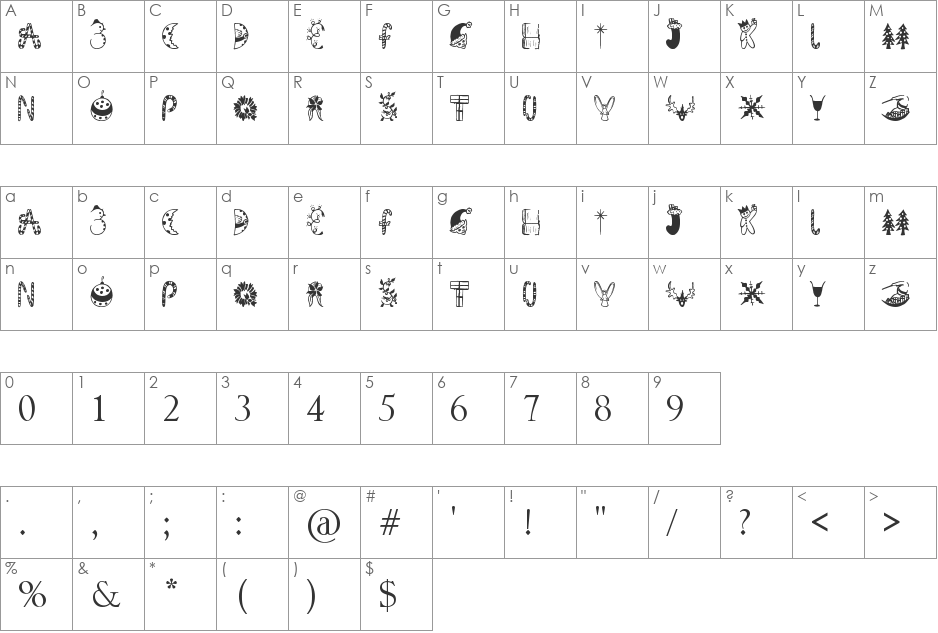 Christmas Turkey font character map preview