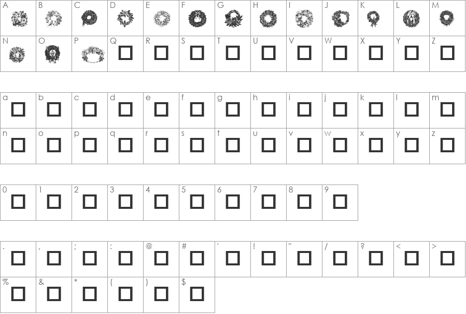 Christmas Wreaths font character map preview