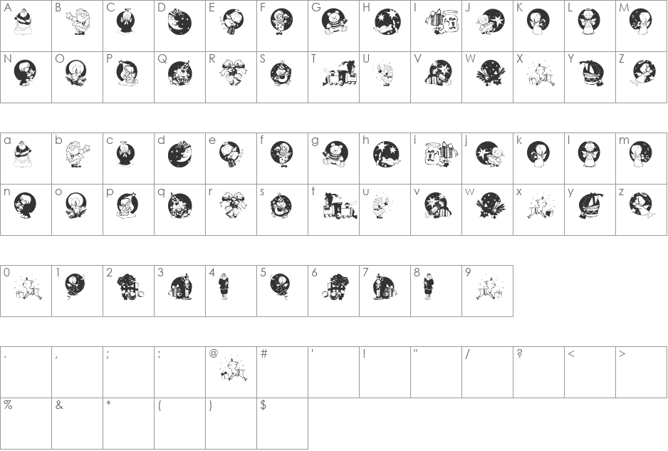 Christmas05 font character map preview