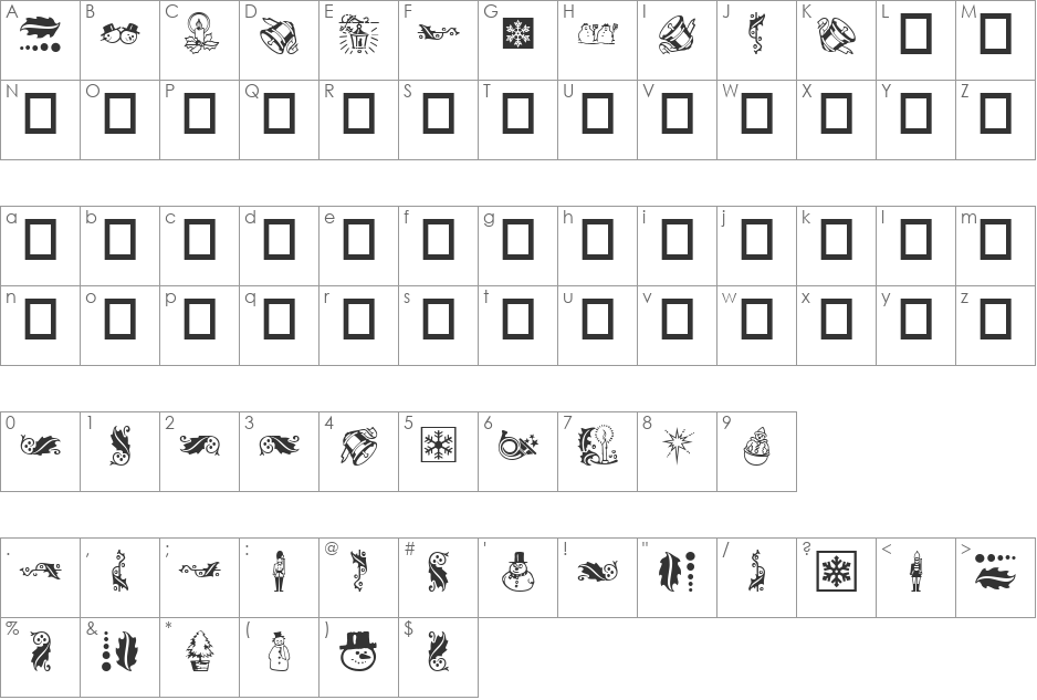 ChristmasMT1 font character map preview