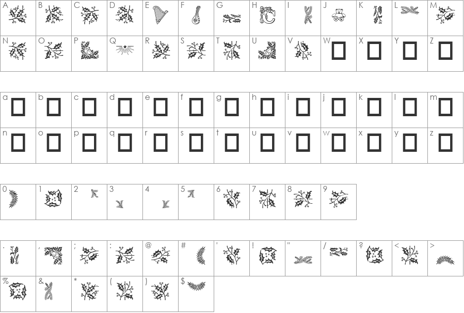 ChristmasMTSix font character map preview