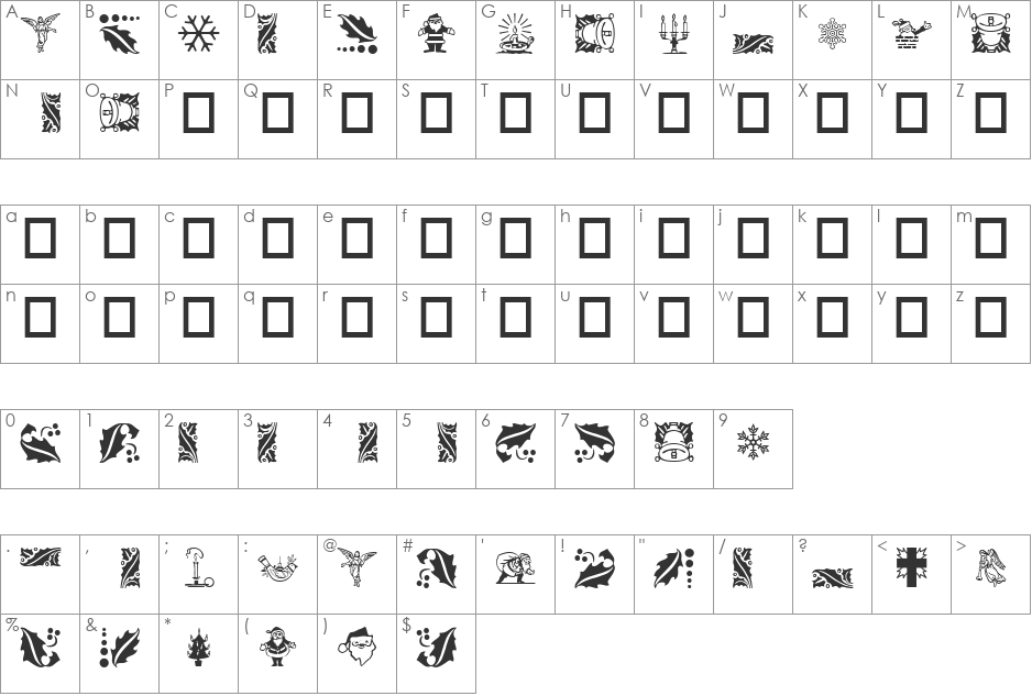 ChristmasMTTwo font character map preview