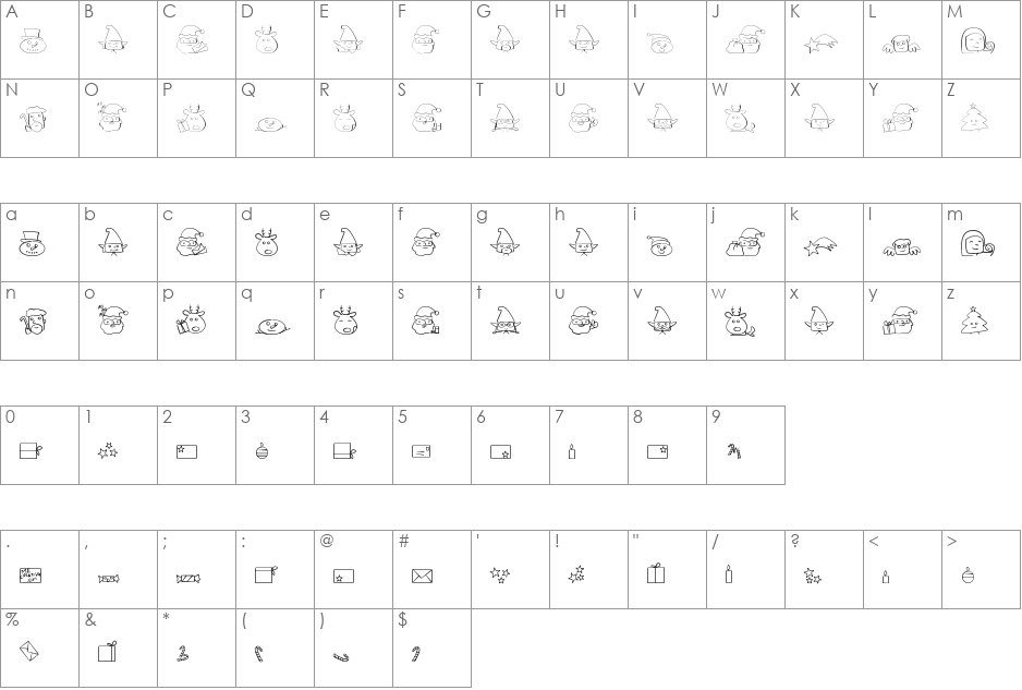 christmaspeopleding font character map preview