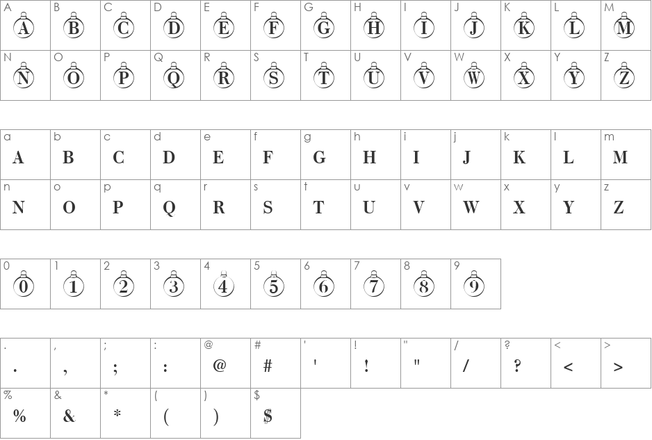 ChristmasTree font character map preview