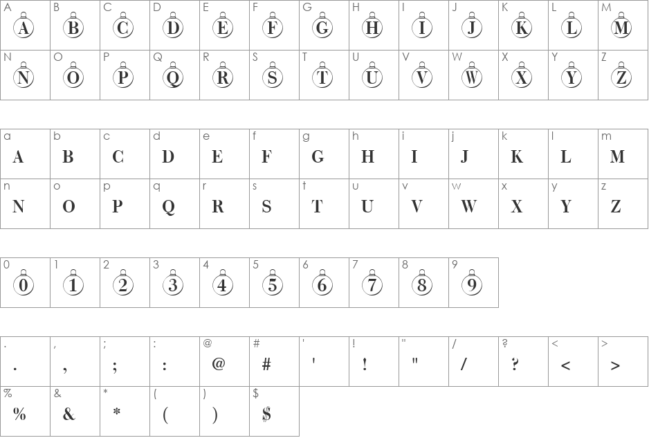 ChristmasTree font character map preview