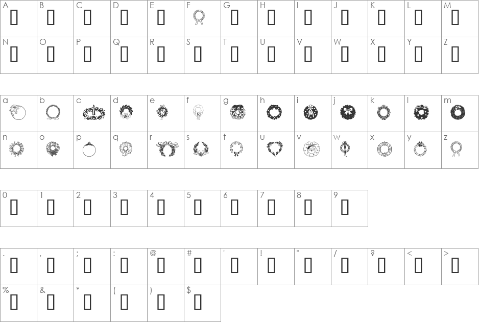 ChristmasWreath font character map preview