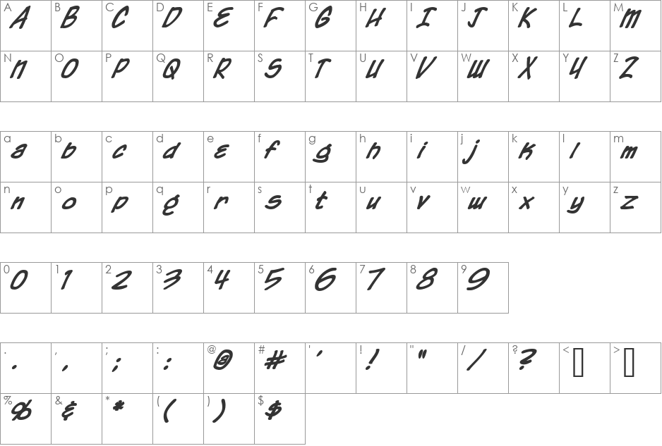 Chronicles of a Hero font character map preview