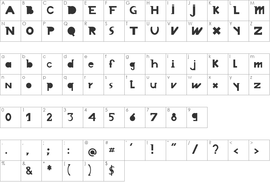 Chronodue font character map preview