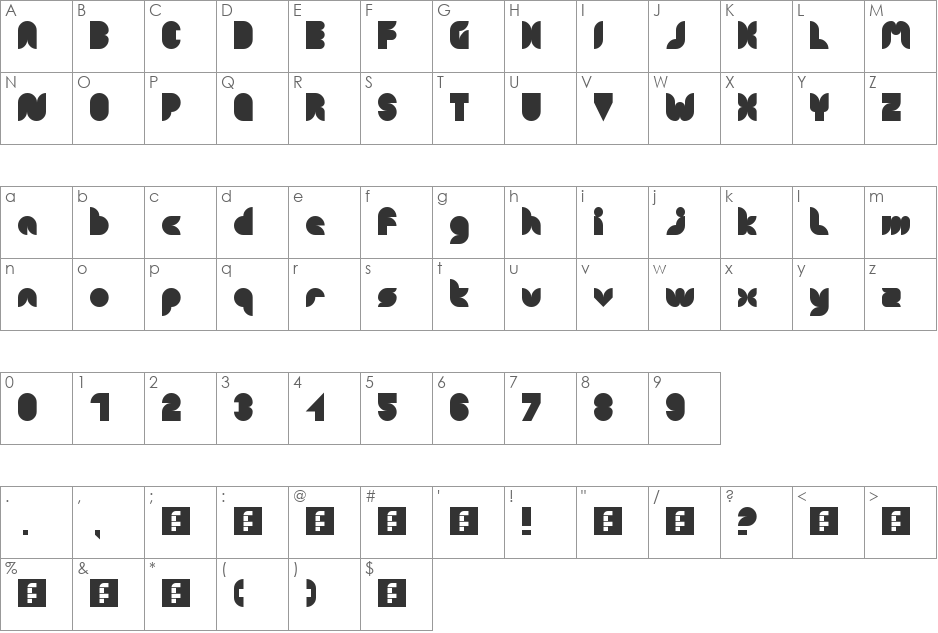 Chubby font character map preview