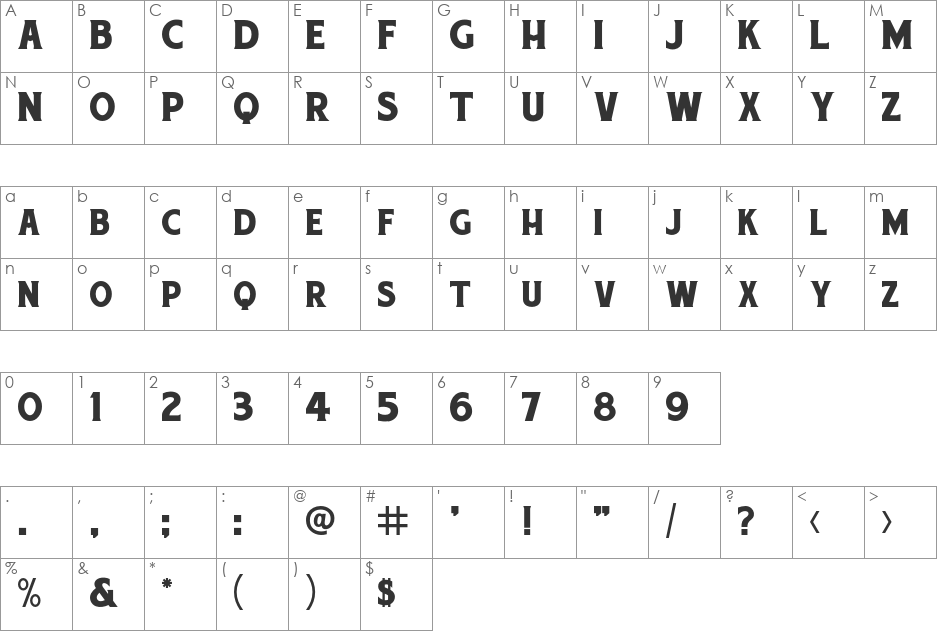 Chuck Noon font character map preview