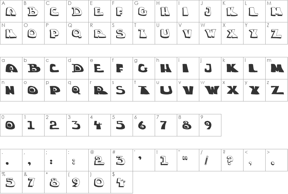 chuck-shadow font character map preview