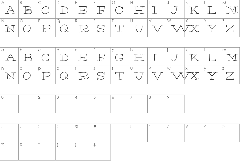 Chump font character map preview