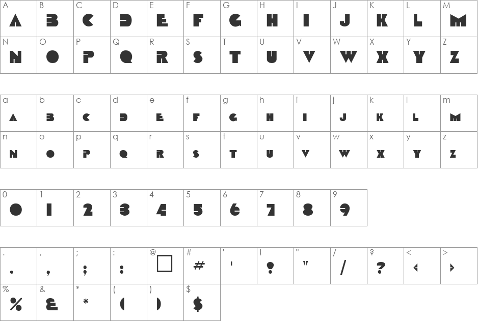 Chumpy font character map preview