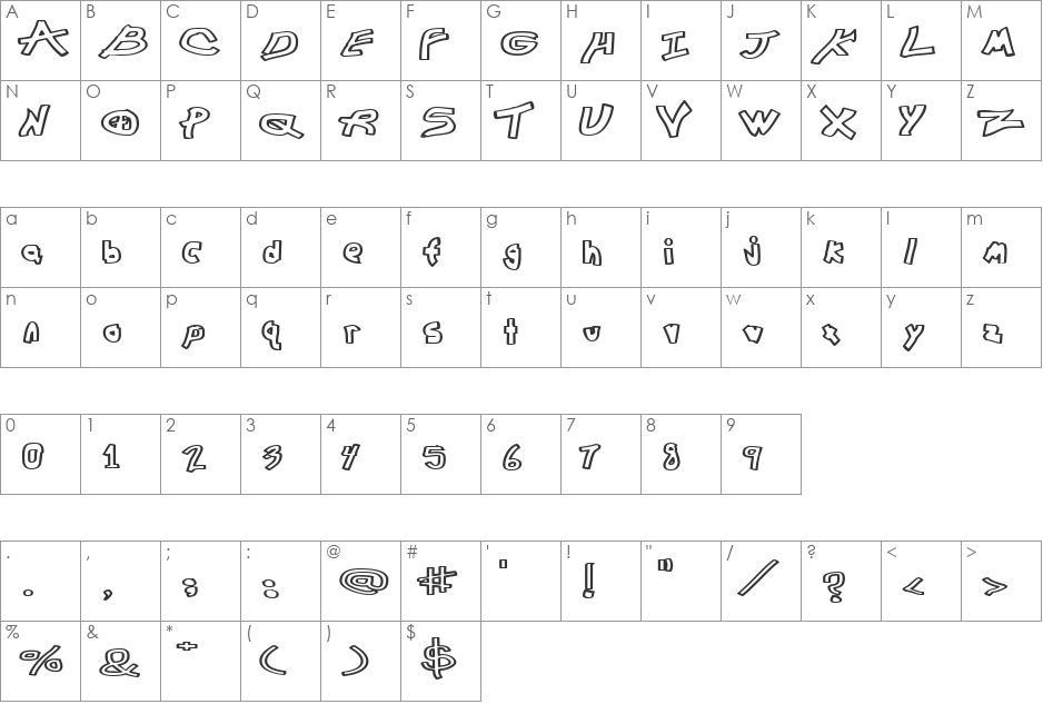 Chunkmuffin Hollow Wide font character map preview