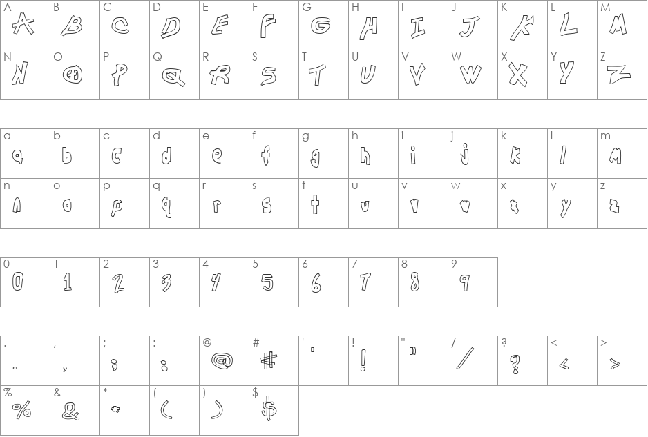 Chunkmuffin Hollow Wide font character map preview