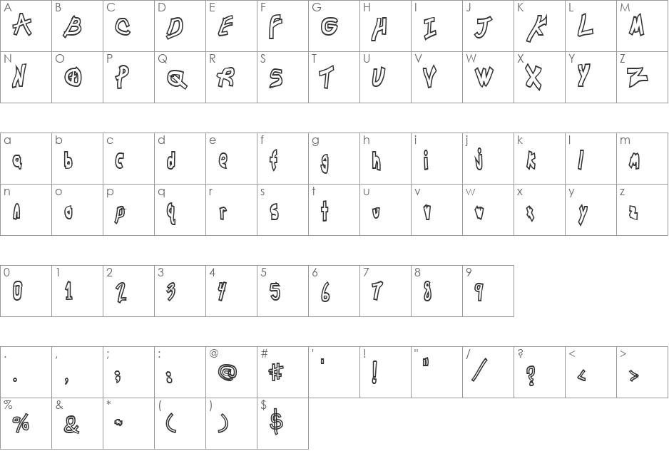 Chunkmuffin HollowThick font character map preview
