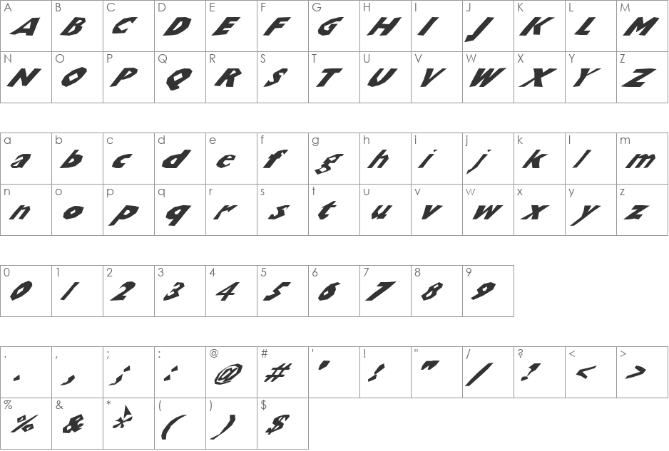 ChunkoBlockoSlantedWild font character map preview