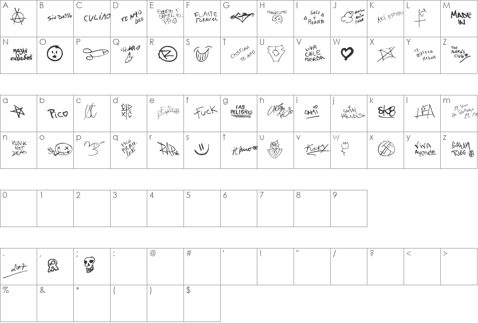 chupalo font character map preview