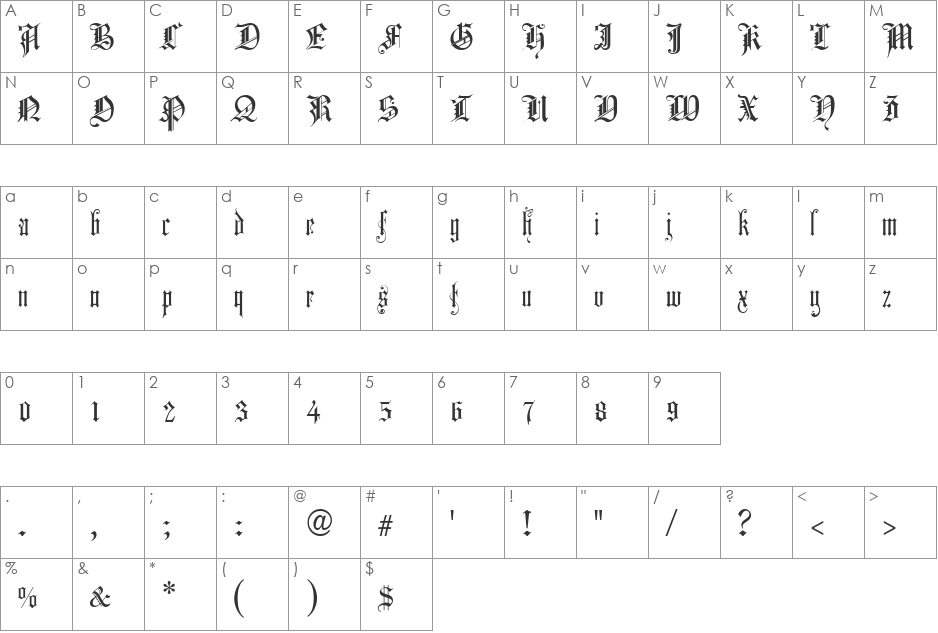 Church Text font character map preview