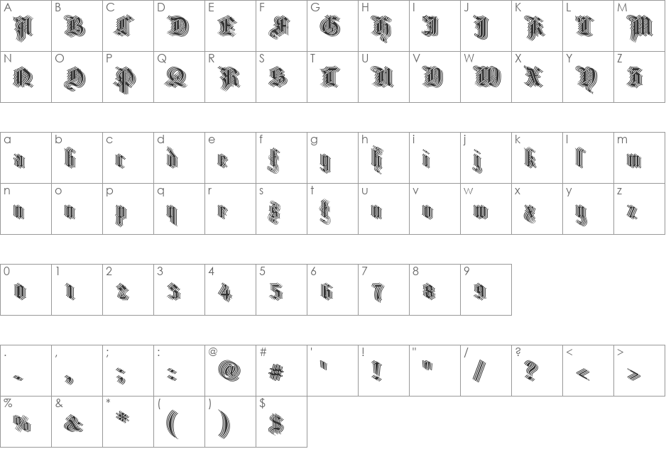 Church Text 'Replicant' font character map preview