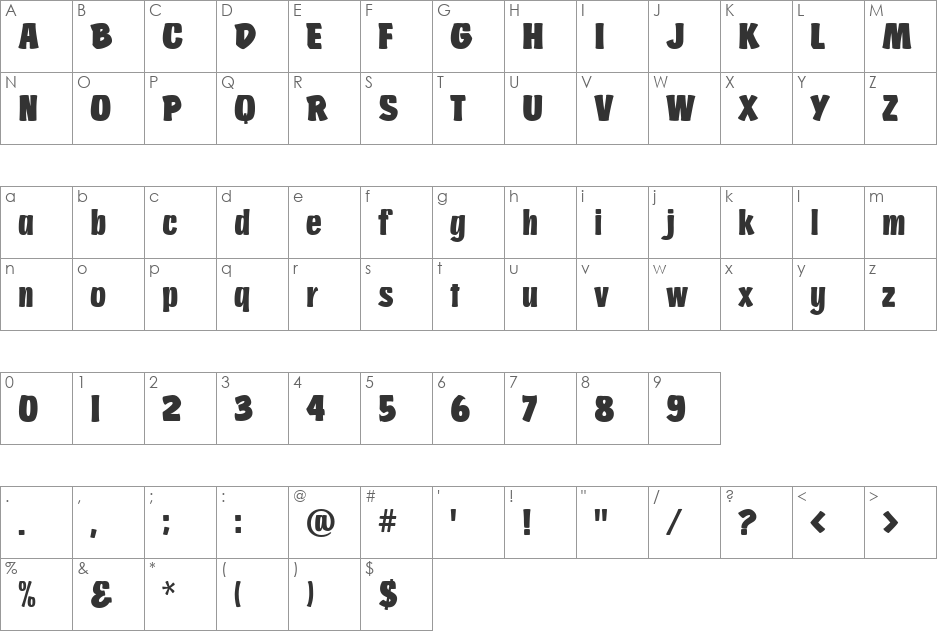 ChurchwardBrush font character map preview