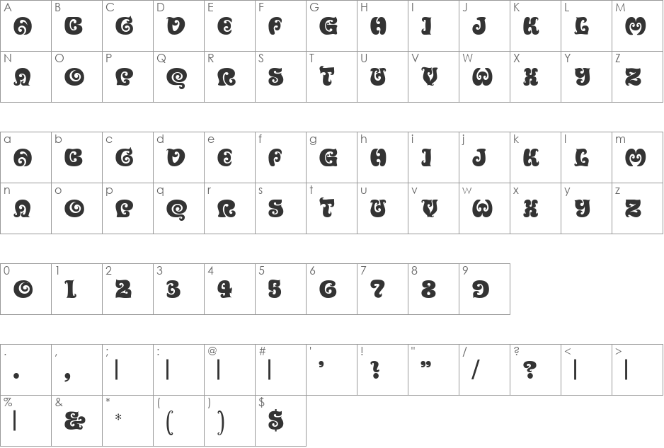 ChurchwardTaTiki font character map preview