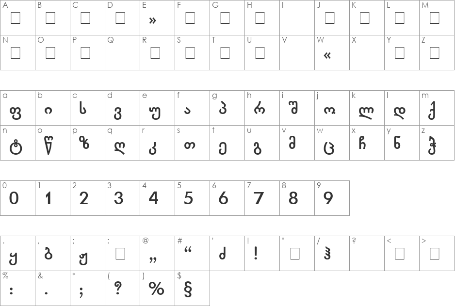 Chveulebrivy-Bold font character map preview