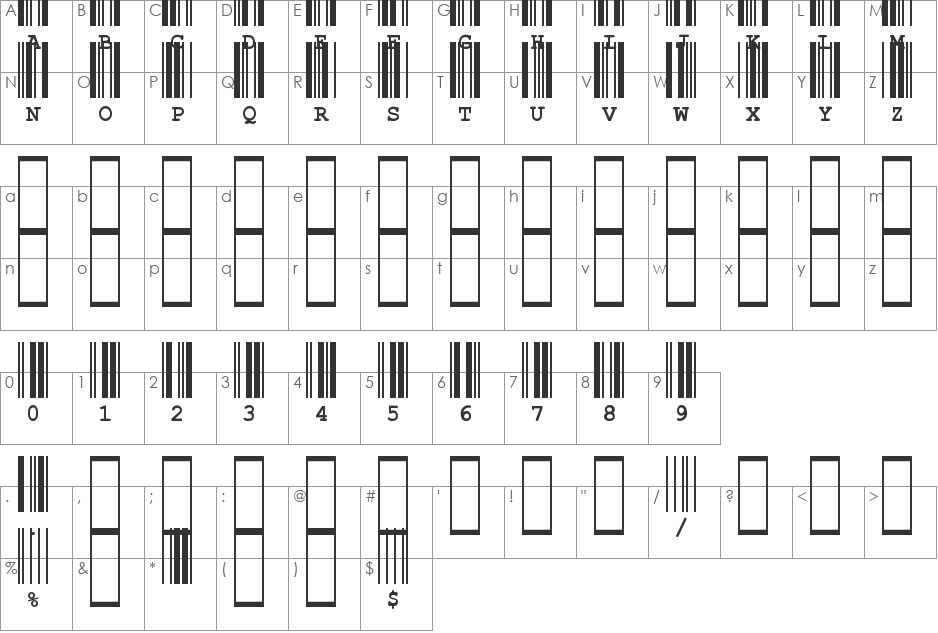 CIA Code 39 Medium Text font character map preview