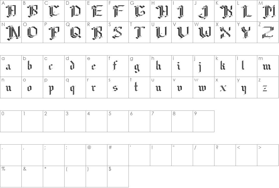 CiberGotica font character map preview