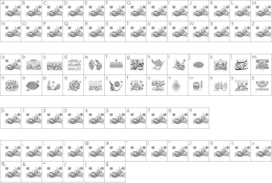 Aayat Quraan_031 font character map preview