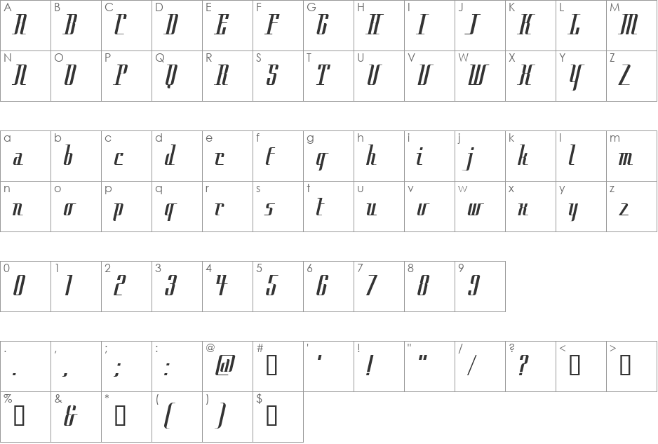 Cily font character map preview