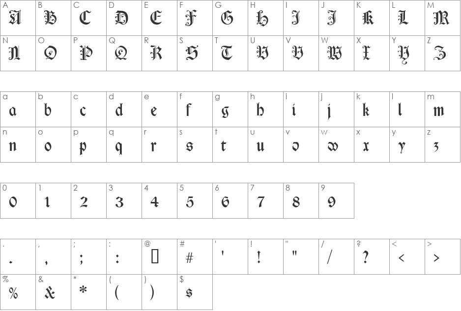 Cimbrian font character map preview