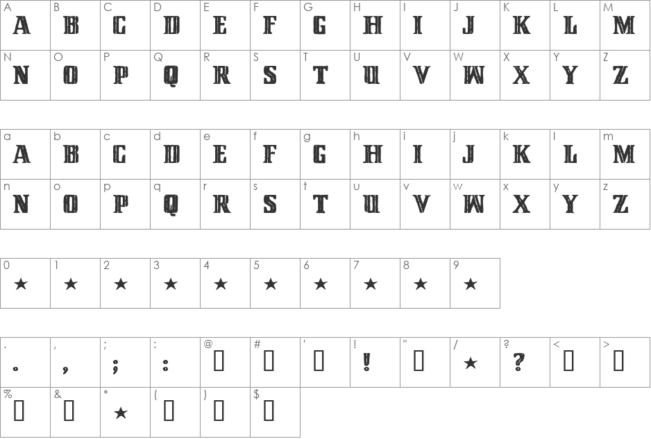 Cinquenta Mil Meticais font character map preview