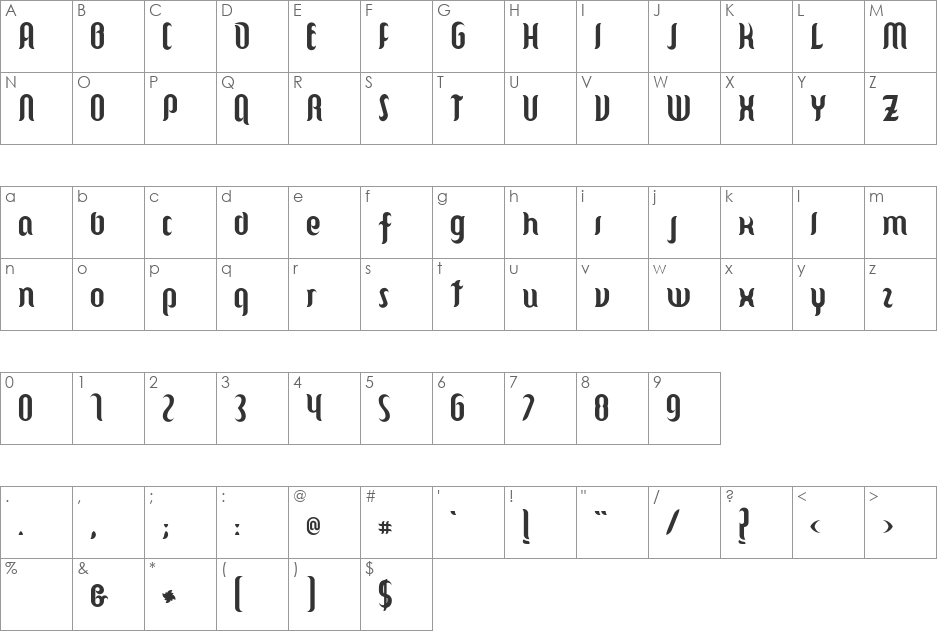 Cintia font character map preview
