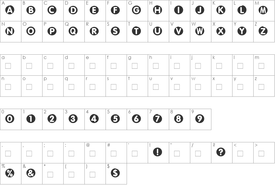 Circled font character map preview